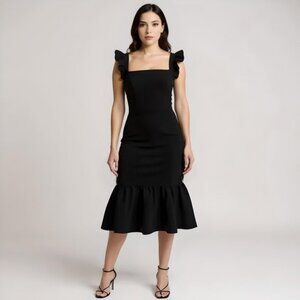 Chelsea28 Ruffle Trim Midi Dress Black Size M NWT